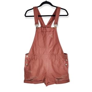 Forever 21 Distressed Denim Overalls Shorts